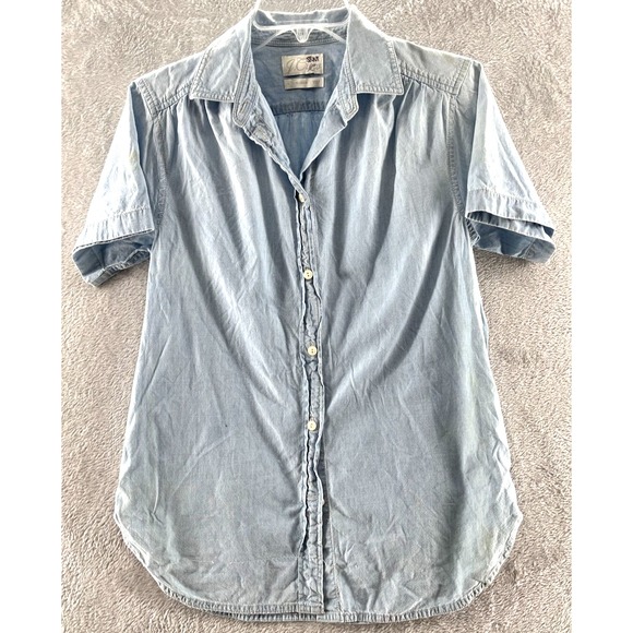 J.Crew Shirt Womens Size 0 Blue Classic Button Up Denim Short Sleeve Collared - Picture 1 of 7